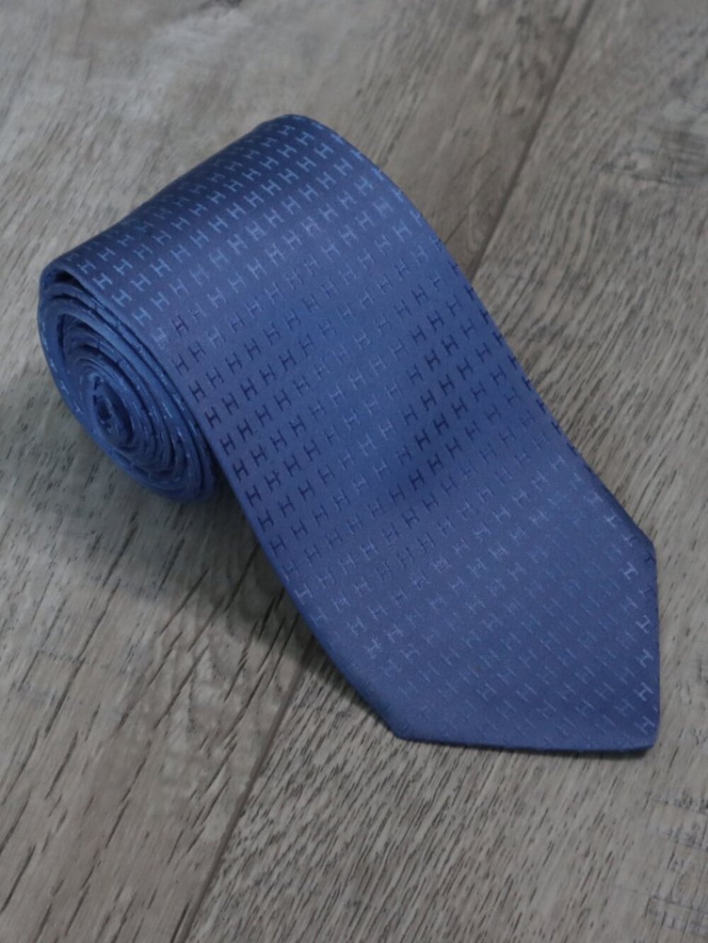 Hermès Paris Blue H Monogram Silk Tie - Flawed